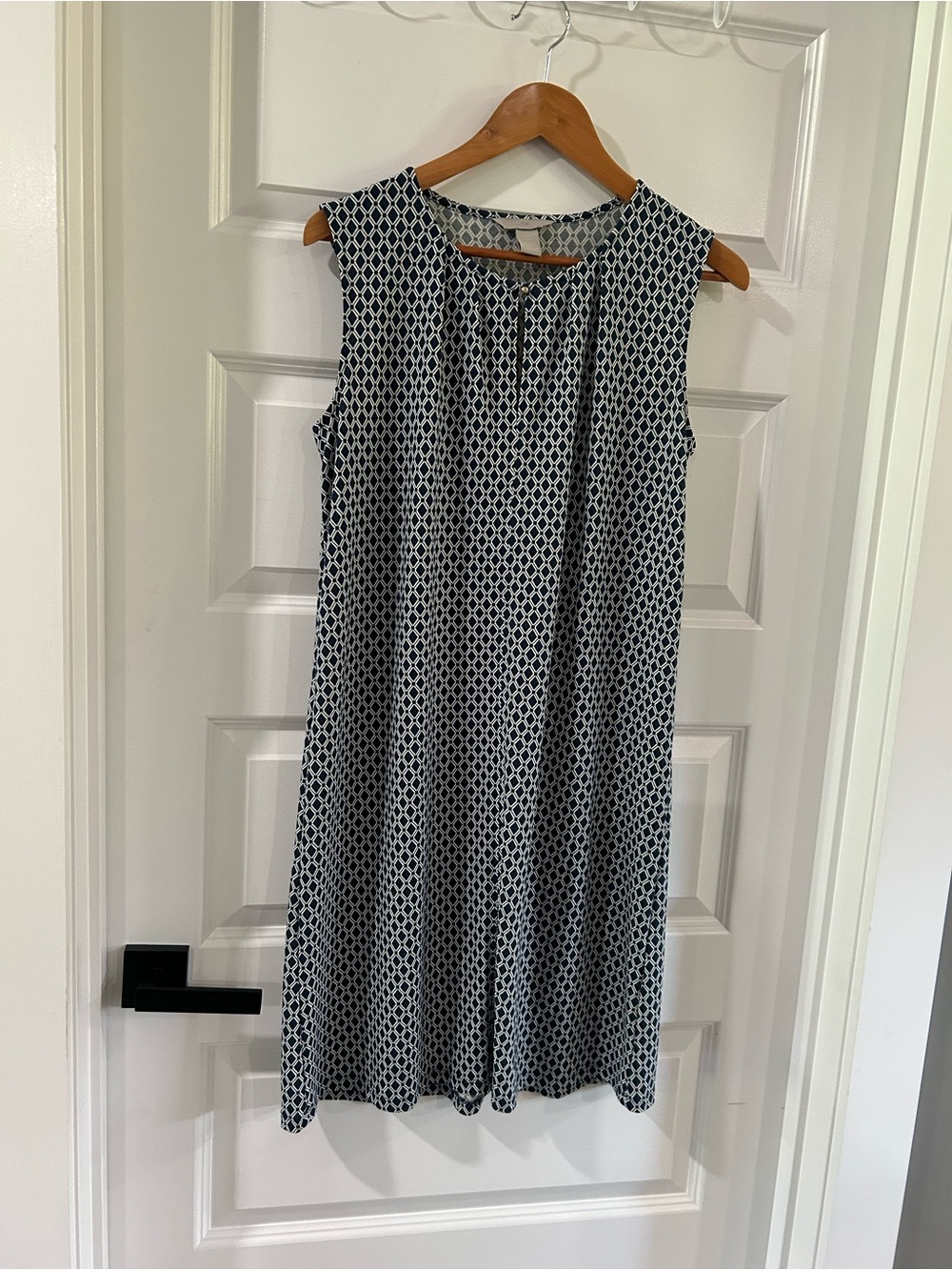 H&M Navy & White Sleeveless Printed Midi Dress